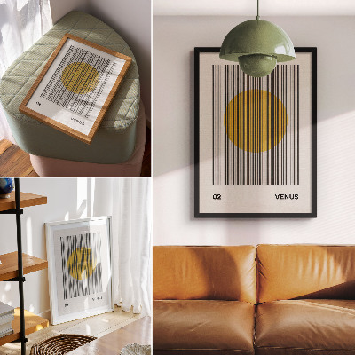 Poster Linee di contrasto, cerchio giallo, opart