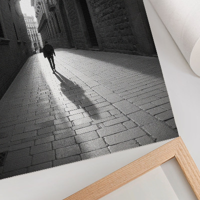 Foto su tela Fotografia in bianco e nero di una strada con architettura