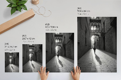 Foto su tela Fotografia in bianco e nero di una strada con architettura