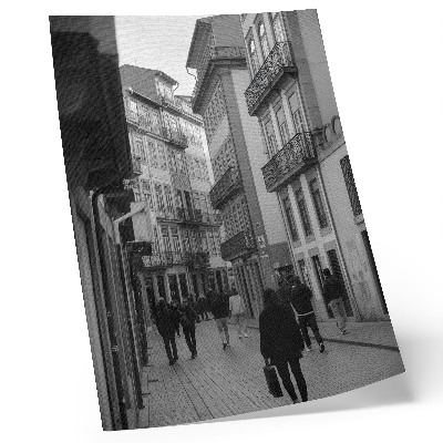 Stampa su tela Architettura in bianco e nero e strada, persone