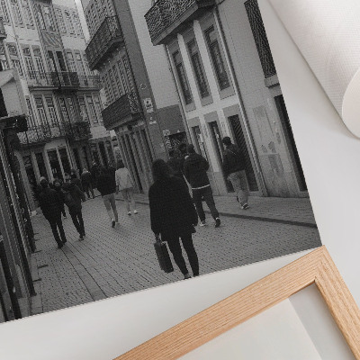 Stampa su tela Architettura in bianco e nero e strada, persone