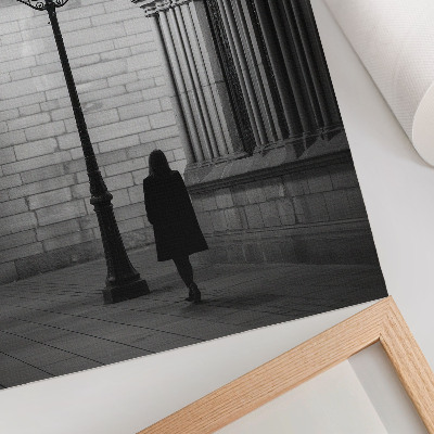 Foto su tela Architettura in bianco e nero con una lanterna nella notte