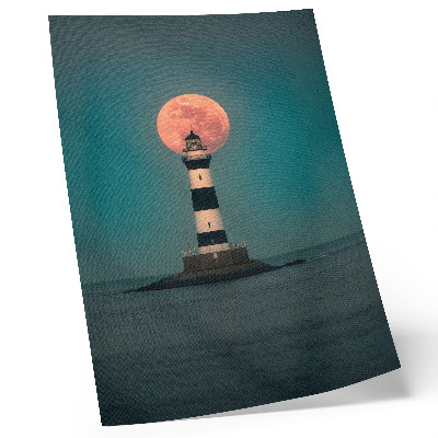Foto su tela Faro e luna sul mare al tramonto