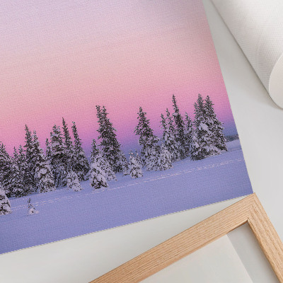 Stampa su tela Alberi invernali, cielo dai toni pastello e malinconico, pace