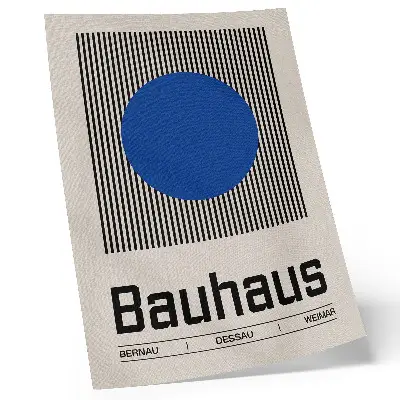 Poster con un grande cerchio blu su linee bianche e nere