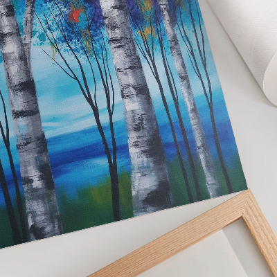 Foto su tela Betulle colorate con sfondo blu e accenti caldi