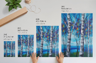 Foto su tela Betulle colorate con sfondo blu e accenti caldi