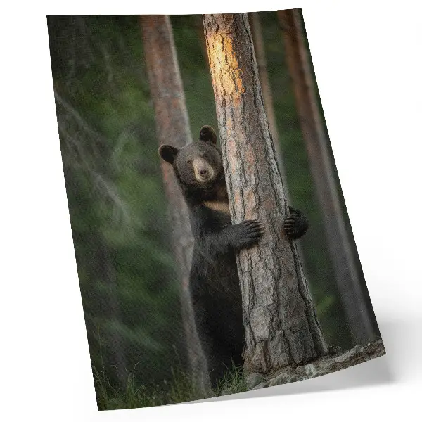 Poster orso nella foresta con composizione realistica
