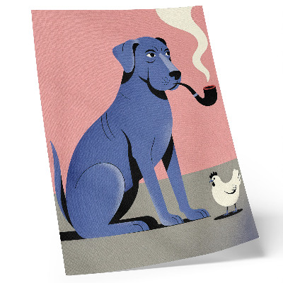 Stampa su tela Cane blu con gallina pipa su sfondo rosa