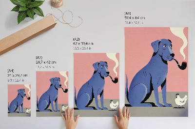 Stampa su tela Cane blu con gallina pipa su sfondo rosa
