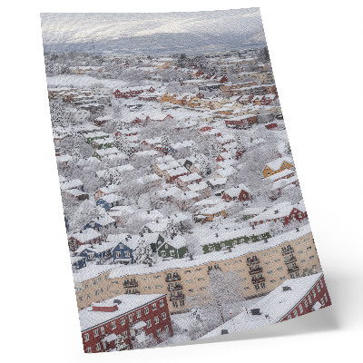 Poster Case colorate, montagne invernali, armonia con la natura