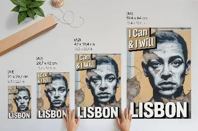 Stampa su tela con motivo street style, volto e scritta motivazionale