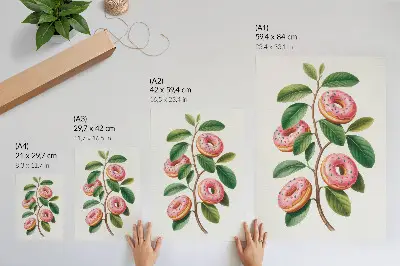 Foto su tela con stampa di boccioli rosa foglie verdi e un ramoscello