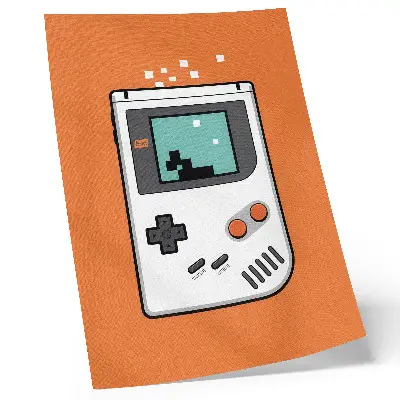 Foto su tela schermo pixelato in stile retrò per console con sfondo arancione