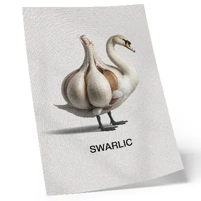 Poster cigno in stile surrealista con aglio