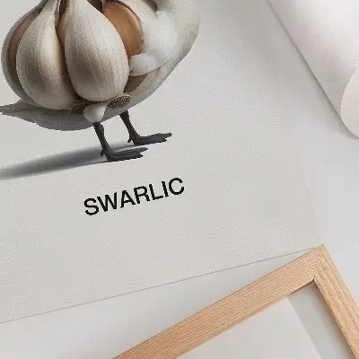 Poster cigno in stile surrealista con aglio