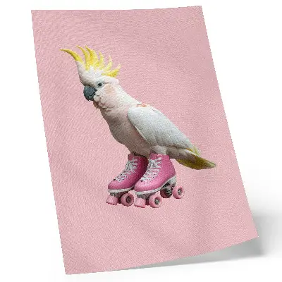 Stampa su tela pappagallo sui pattini a rotelle in colori pastello stile moderno