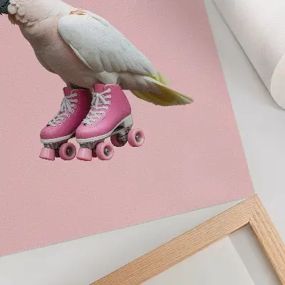 Stampa su tela pappagallo sui pattini a rotelle in colori pastello stile moderno