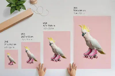 Stampa su tela pappagallo sui pattini a rotelle in colori pastello stile moderno