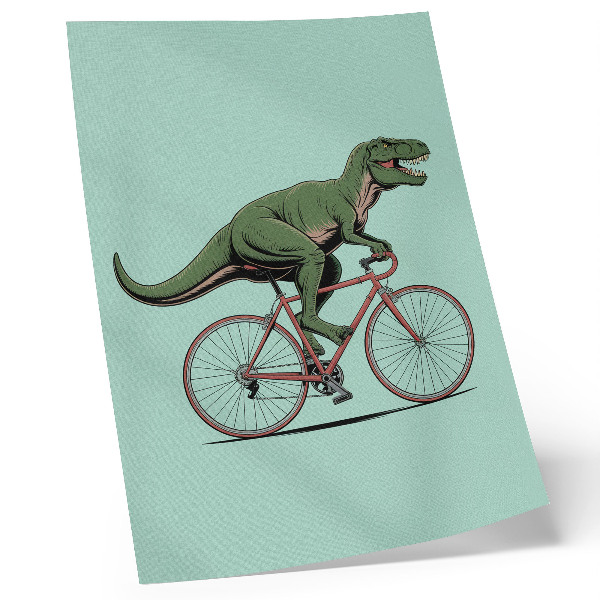 Foto su tela Dinosauro verde in bicicletta su sfondo turchese