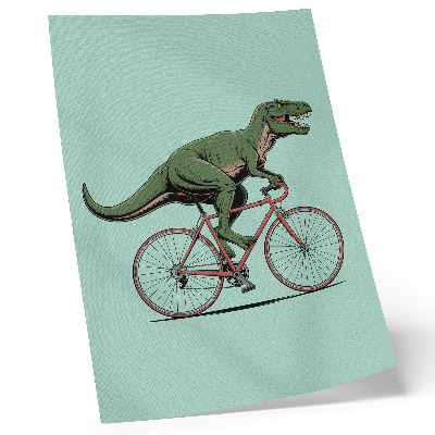 Foto su tela Dinosauro verde in bicicletta su sfondo turchese