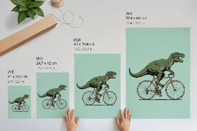 Foto su tela Dinosauro verde in bicicletta su sfondo turchese