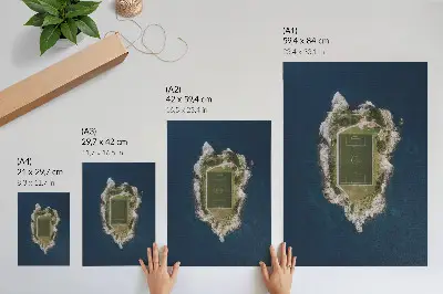Poster raffigurante un campo da golf su un'isola circondata da un mare turchese