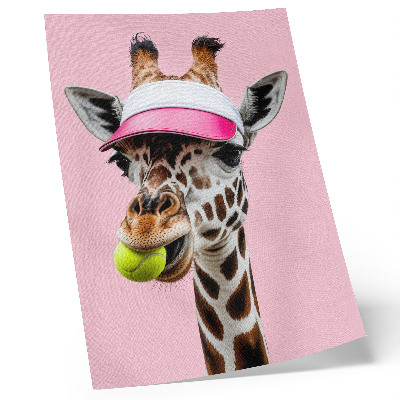 Poster Giraffa buffa con un berretto e una pallina da tennis