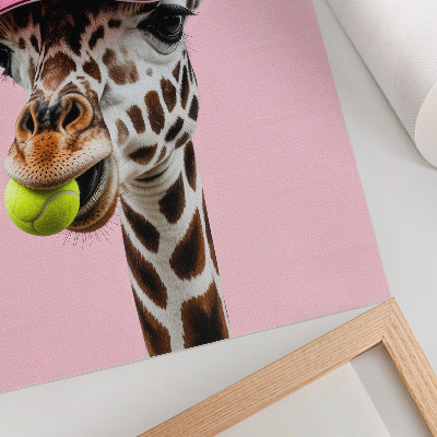 Poster Giraffa buffa con un berretto e una pallina da tennis