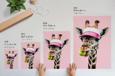 Poster Giraffa buffa con un berretto e una pallina da tennis