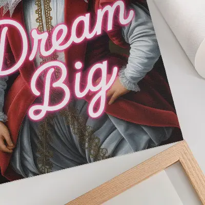 Stampa su tela ritratto storico con iscrizione al neon in contrasto moderno