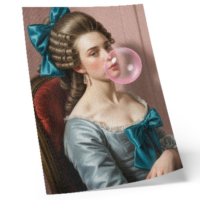 Foto su tela Ritratto di una donna con una gomma da masticare, in stile retrò
