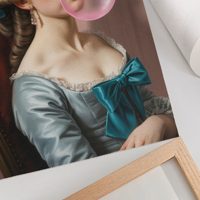 Foto su tela Ritratto di una donna con una gomma da masticare, in stile retrò