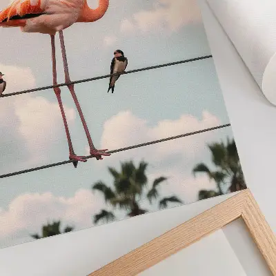 Poster con cielo, fenicottero, nuvole e rondini natura