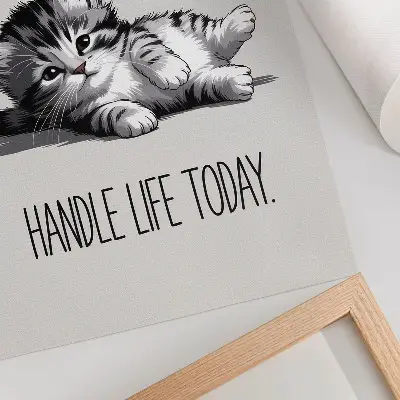 Stampa su tela gattino su sfondo grigio in stile minimalista