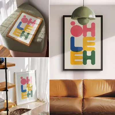 Foto su tela con lettere geometriche dai colori vivaci