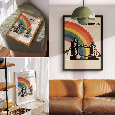 Poster Silhouette nera del ponte iconico e arcobaleno
