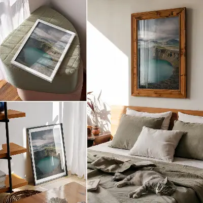 Poster lago turchese con montagne e bellissime nuvole