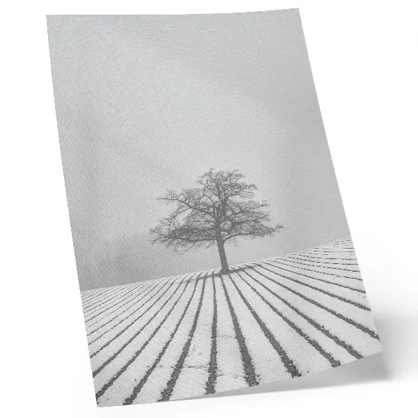 Poster albero nella neve con paesaggio invernale in stile minimalista