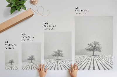 Poster Albero nella neve, paesaggio invernale, minimalismo