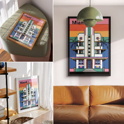 Poster Colori tropicali in stile Art Déco, palme, energia, Miami