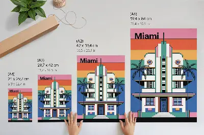 Poster con colori tropicali in stile Art Déco, palme ed energia di Miami