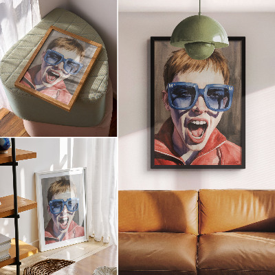 Foto su tela Ritratto di una persona con gli occhiali, colori vivaci, emozioni