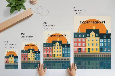 Stampa su tela case colorate sul lungomare in stile minimalista