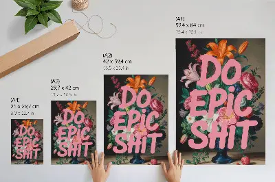 Stampa su tela fiori colorati con scritta rosa e contrasto vivido