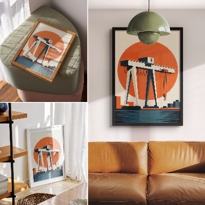 Foto su tela Gru retrò arancione, cerchio industriale