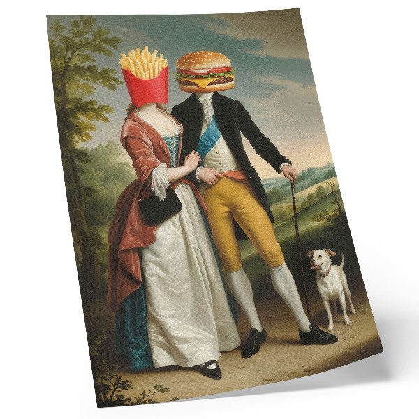 Foto su tela Scena surreale umorismo teste patatine fritte hamburger