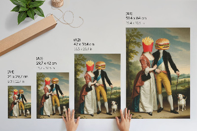 Foto su tela Scena surreale umorismo teste patatine fritte hamburger