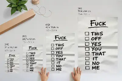 Poster con testo nero su sfondo bianco ed elenco di opzioni