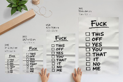 Poster Testo nero su sfondo bianco con un elenco di opzioni